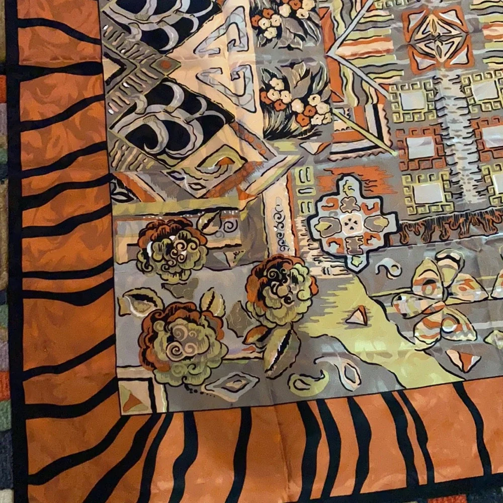 Vintage Italian 100% Silk Scarf Animal Print Pictorial Square 34”